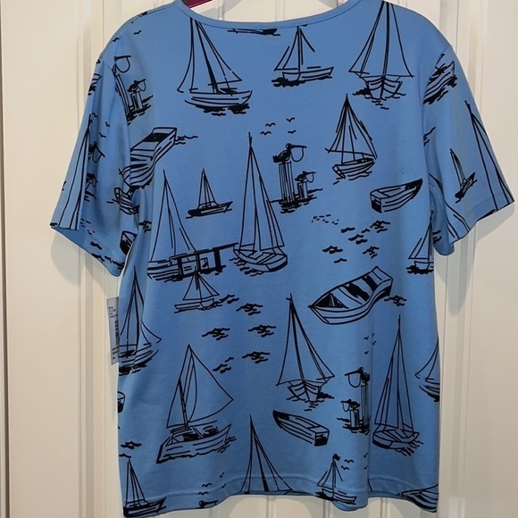 NAUTICAL preppy boat coastal sailboat beach short sleeve blue top NWT Large - Picture 6 of 6